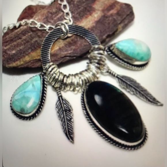 Making Waves Jewelry And Accessories Jewelry - Labradorite Larimar Stamped 925 Sterling Silver Necklace